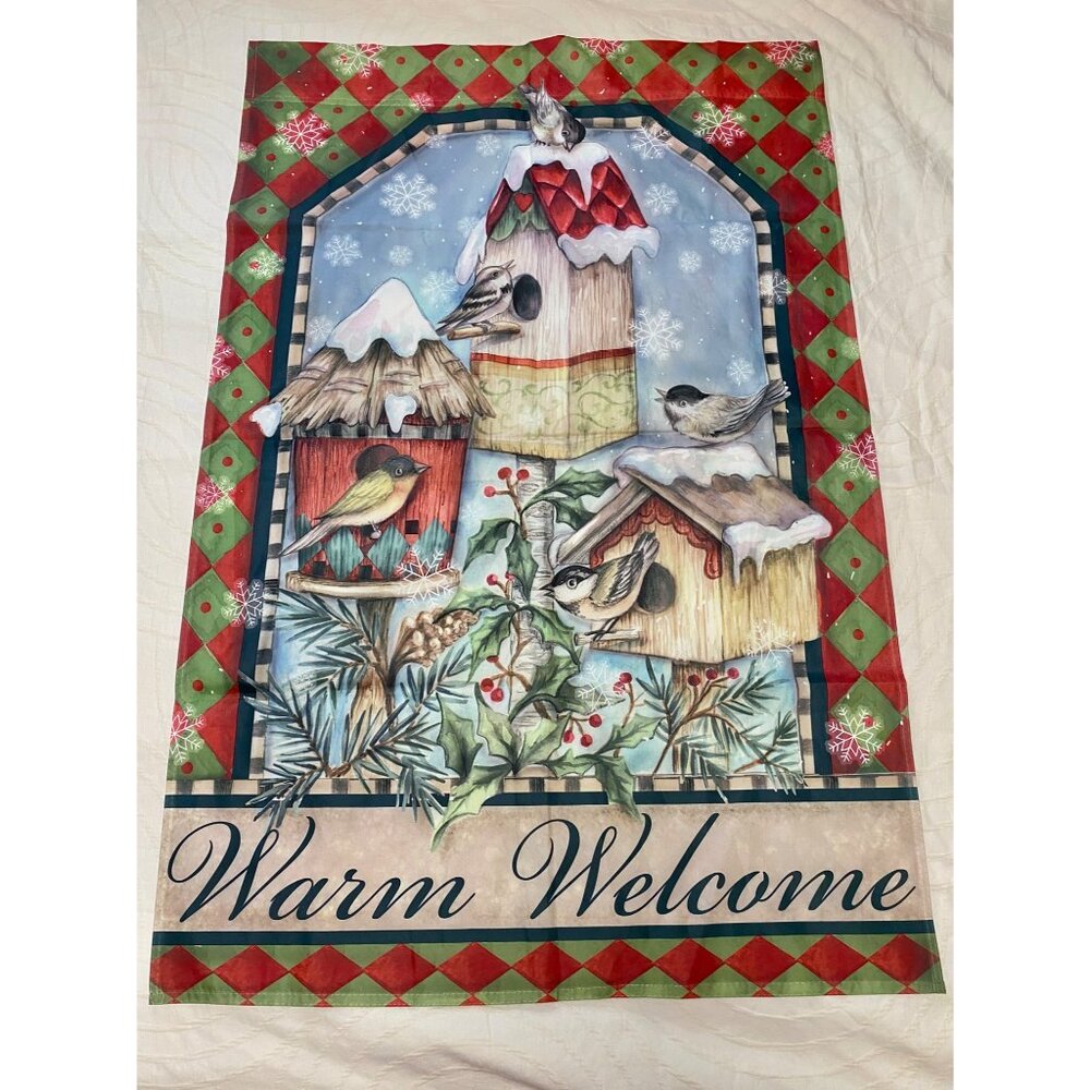 Warm Welcome Outdoor Flag  Winter Holiday Jetmax 37.5" x 25" Traditional Checker
